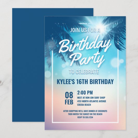 Beach Birthday Party Invitation Kaart (Voorkant / Achterkant)