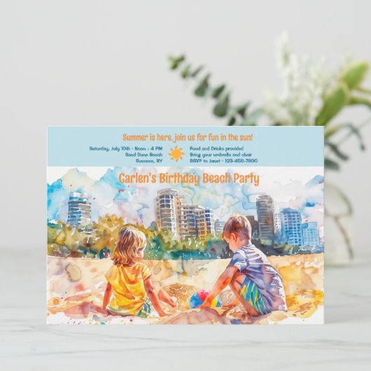 Beach Birthday Party Kaart (Staand voorkant)