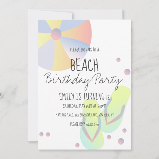 Beach Birthday Party Pool Flip Flop Ball Kaart (Voorkant)