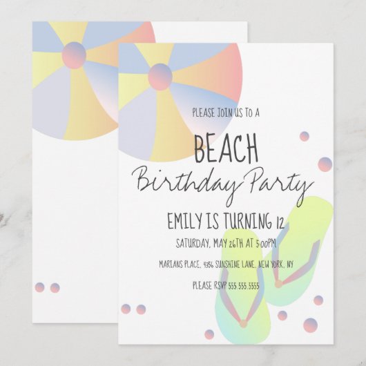 Beach Birthday Party Pool Flip Flop Ball Kaart (Voorkant / Achterkant)