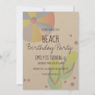 Beach Birthday Party Pool Flip Flop Sandy Kaart
