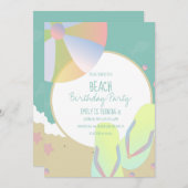 Beach Birthday Party Sand Beach Ball Invitation Kaart (Voorkant / Achterkant)