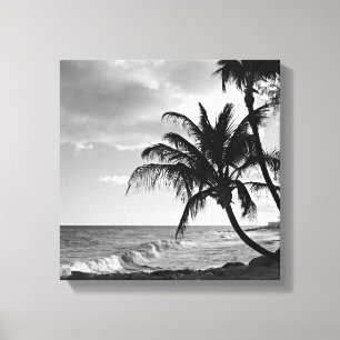 Beach Black and White Barbados Canvas Afdruk