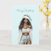 Beach Black Hair Lady Christmas   Kaart (Gele Bloem)