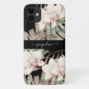 Beach Black n White Orchid Floral Palm Foliage Case-Mate iPhone Case