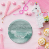 Beach Blauwgroen White Nautical Ocean Waves Papieren Bordje (Feest)