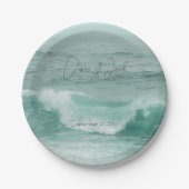 Beach Blauwgroen White Nautical Ocean Waves Papieren Bordje (Voorkant)