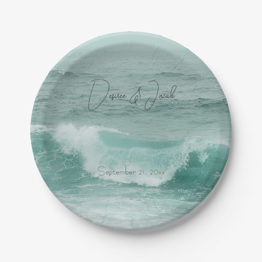 Beach Blauwgroen White Nautical Ocean Waves Papieren Bordje (Voorkant)