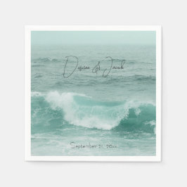 Beach Blauwgroen White Nautical Ocean Waves Servet