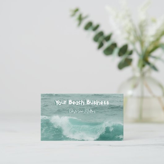 Beach Blauwgroen White Nautical Ocean Waves Visitekaartje (Staand voorkant)