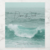 Beach Blauwgroen White Nautical Ocean Waves Wijn Etiket (Enkel label)