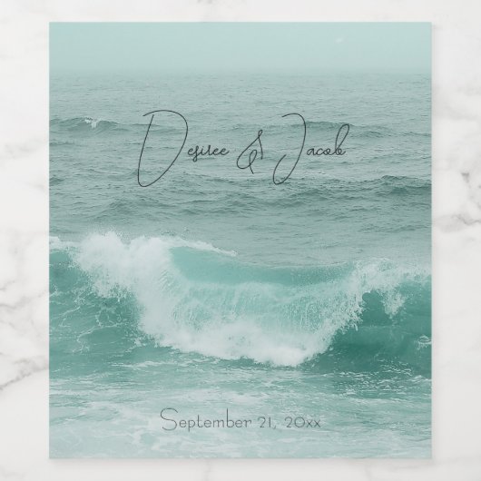 Beach Blauwgroen White Nautical Ocean Waves Wijn Etiket (Enkel label)