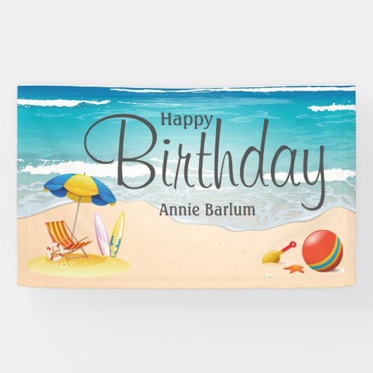 "Beach Bliss" Happy Birthday Banner (Horizontaal)