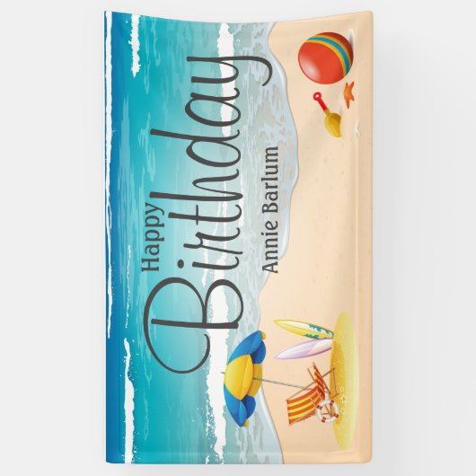 "Beach Bliss" Happy Birthday Banner (Verticaal)