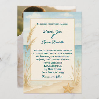 Beach Bliss Photo Wedding Invitation Kaart