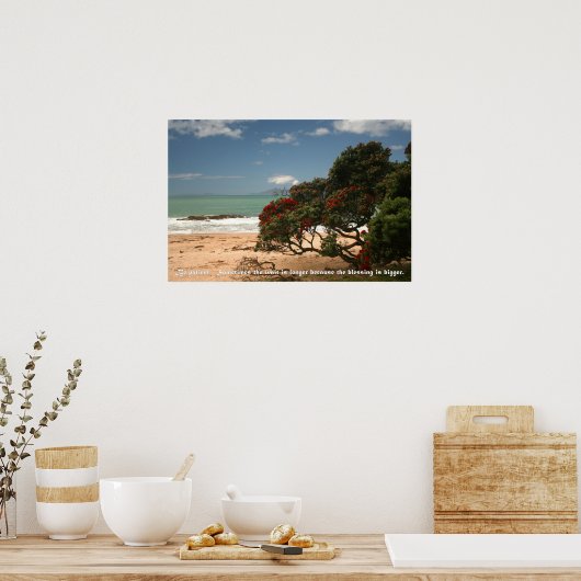 Beach Bliss - Pohutukawa Tree - Wees geduldig Poster (Keuken)