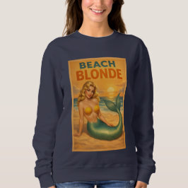Beach Blonde Pin-Up Mermaid Art Retro Coastal Life Trui