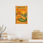 Beach Blonde Pin-Up Mermaid Retro Coastal Life Art Poster (Keuken)