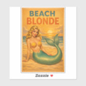 Beach Blonde Pin-Up Mermaid Retro Coastal Life Art Sticker (Vel)