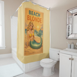 Beach Blonde Pin-Up Mermaid - Yellow Retro Coastal Douchegordijn