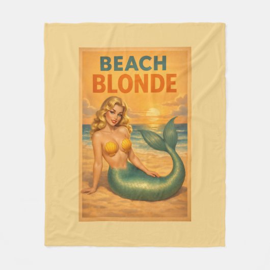 Beach Blonde Pin-Up Mermaid - Yellow Retro Coastal Fleece Deken (Voorkant)
