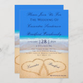 Beach Blue 2 Hearts in het zand huwelijk Kaart (Voorkant / Achterkant)