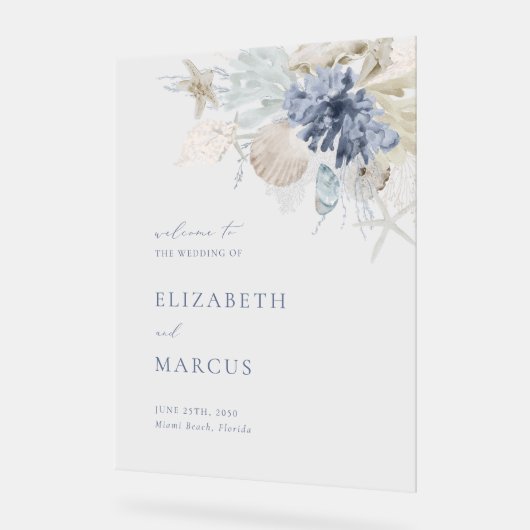 Beach Blue Acrylic Wedding Welcome Sign Acryl Bord (Hoek)