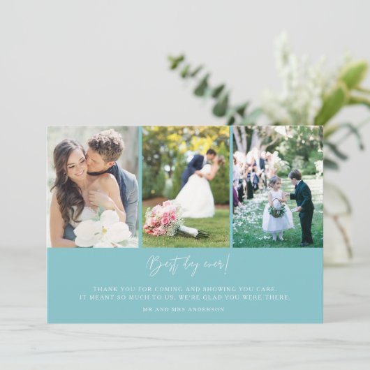 Beach Blue Best Day Ever Photo Weddenschap Harteli Bedankkaart (Staand voorkant)