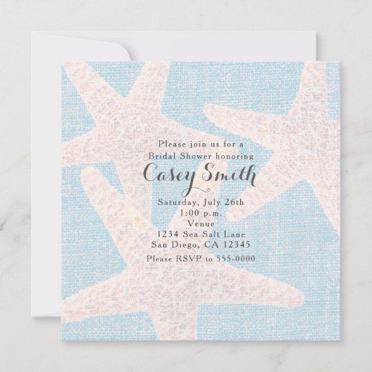 Beach Blue Burlap Starfish Elegant Wedding Bridal Kaart (Voorkant)