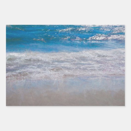 Beach Blue Coastal Ocean Waves Tropical Art Inpakpapier Vel (Voorkant 3)