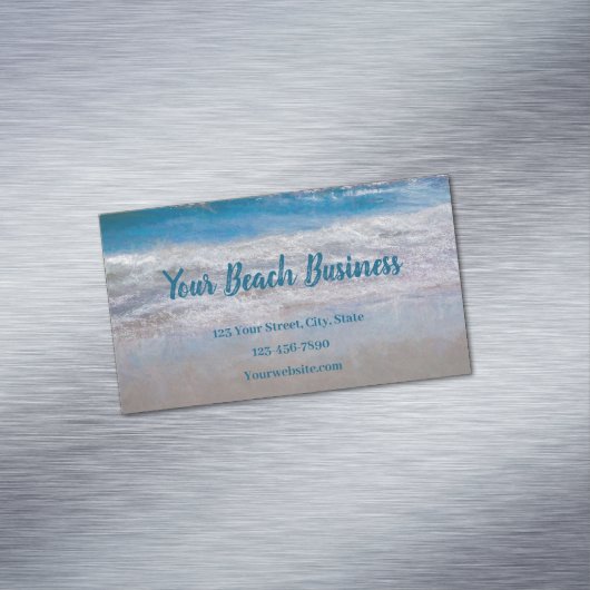 Beach Blue Coastal Ocean Waves Tropical Art Magnetisch Visitekaartje (Voorbeeld)