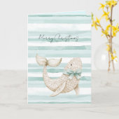 Beach Blue Coastal White Whale Christmas   Kaart (Gele Bloem)