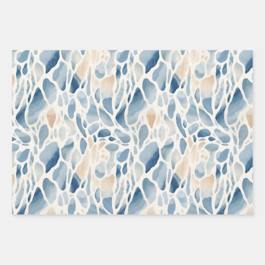 Beach Blue Cream Abstract Animal Print Verjaardag Inpakpapier Vel (Voorkant 3)