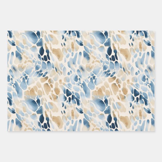 Beach Blue Cream Abstract Animal Print Verjaardag Inpakpapier Vel (Voorkant 2)