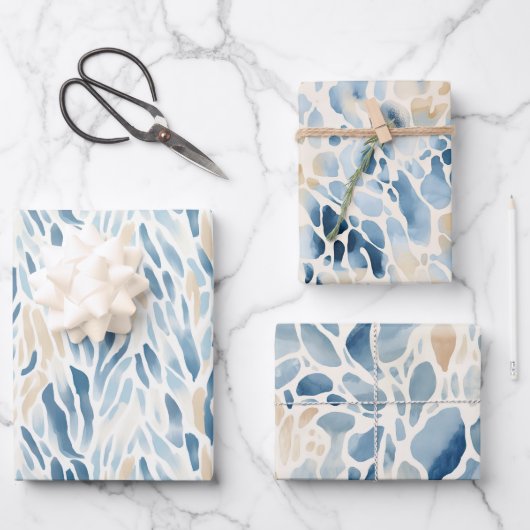 Beach Blue Cream Abstract Animal Print Verjaardag Inpakpapier Vel (Voorkant)