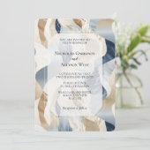 Beach Blue Cream Sand Ivoor Abstracte bruiloft Kaart (Staand voorkant)