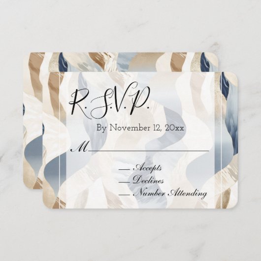 Beach Blue Cream Sand Ivoor Abstracte bruiloft RSV Informatiekaartje (Voorkant / Achterkant)