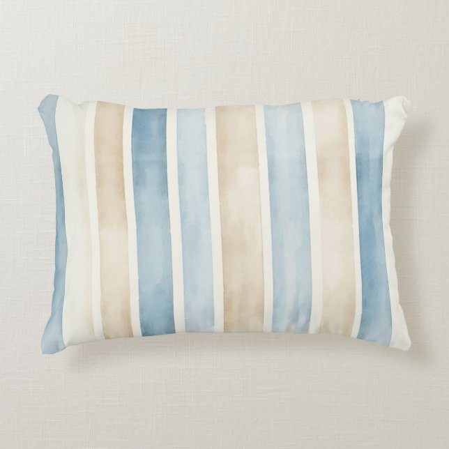 Beach Blue Cream Stripes Accent Kussen (Voorkant)
