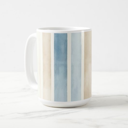 Beach Blue Cream Stripes Koffiemok (Voorkant links)