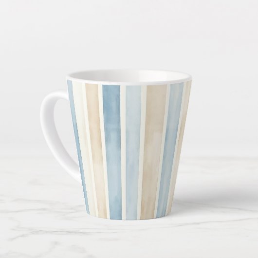 Beach Blue Cream Stripes Latte Mok (Linkerhoek)