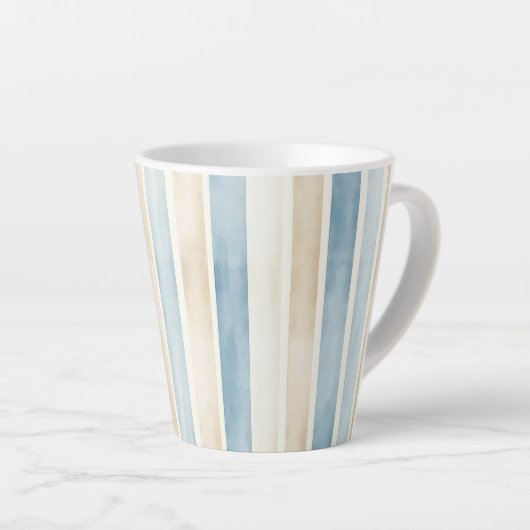 Beach Blue Cream Stripes Latte Mok (Rechterhoek)