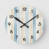Beach Blue Cream Stripes   Ronde Klok (Voorkant)