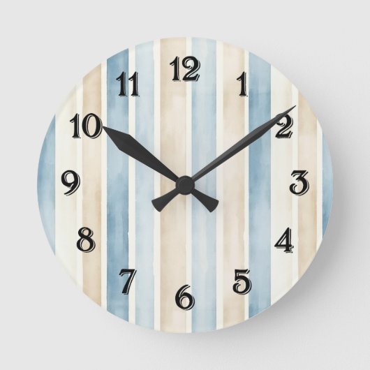 Beach Blue Cream Stripes   Ronde Klok (Voorkant)
