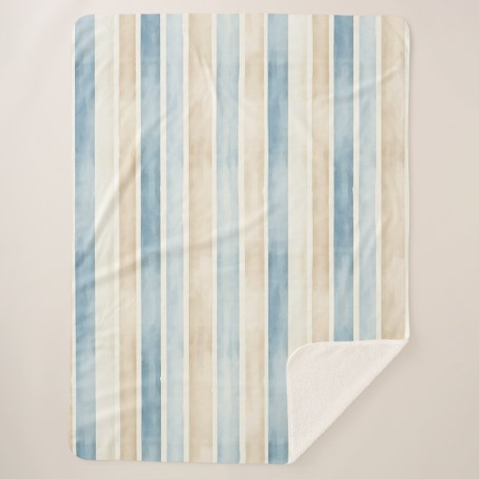 Beach Blue Cream Stripes Sherpa Deken (Voorkant)