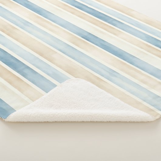 Beach Blue Cream Stripes Sherpa Deken (3/4)