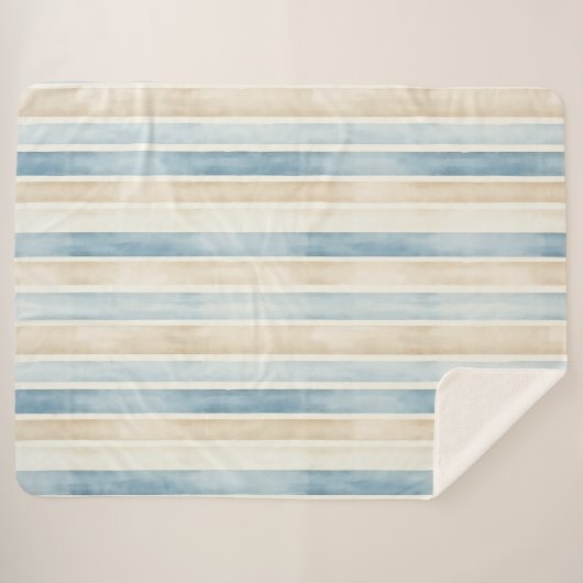 Beach Blue Cream Stripes Sherpa Deken (Voorkant (horizontaal))