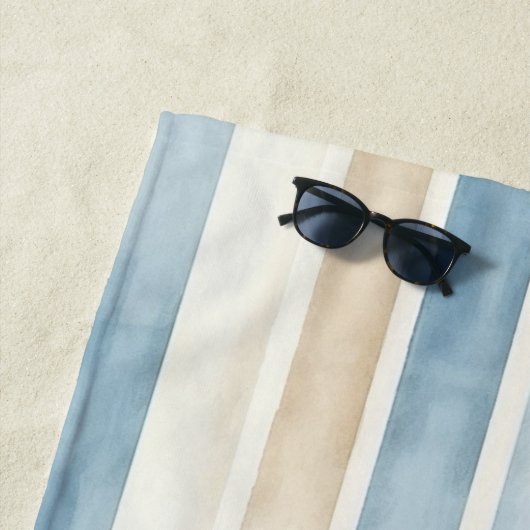 Beach Blue Cream Stripes Strandlaken (In situ)
