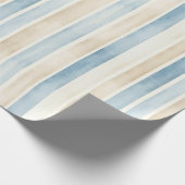 Beach Blue Cream Stripes Wedding Cadeaupapier (Hoek)