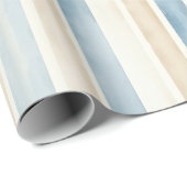 Beach Blue Cream Stripes Wedding Cadeaupapier (Rol Hoek)