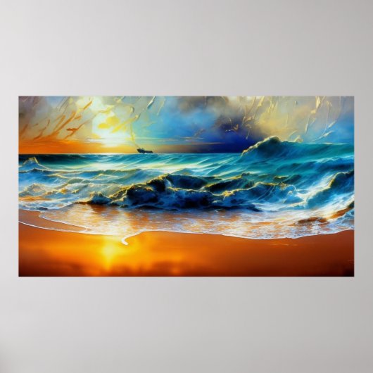 Beach blue gouoceasky prachtige moderne moderne poster (Voorkant)